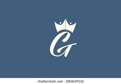 Hand Written G Alphabet Letter Logo Icon. Business Typography With Royal Style King Crown In Blue Yellow Color