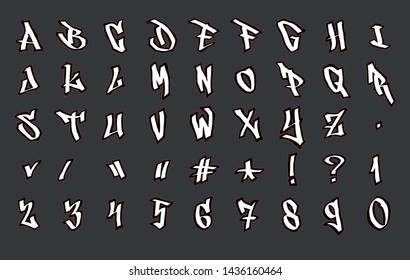 Hand written graffiti font and alphabet. Vector font letters