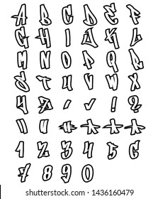Hand written graffiti font and alphabet. Vector font letters