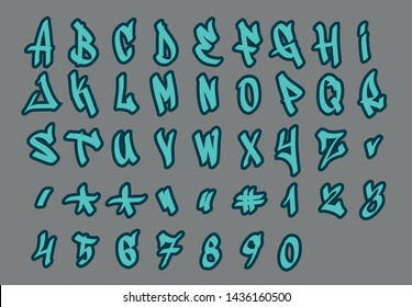 Hand written graffiti font and alphabet. Vector font letters