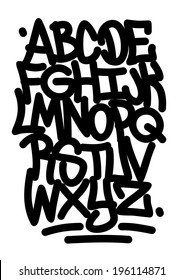 Hand written graffiti font alphabet. Vector