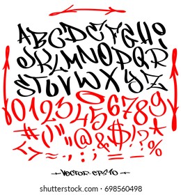 Hand written graffiti font alphabet. Vector set on white