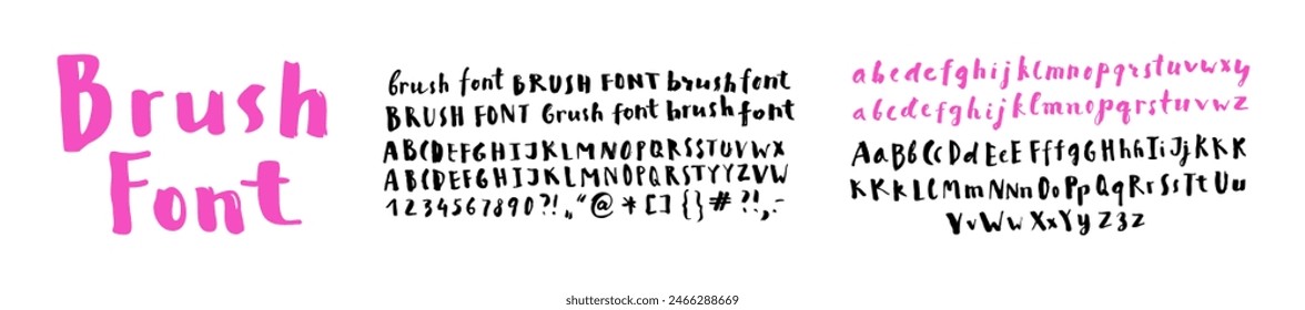 Hand written grungy brush script alphabet with many variations of letters in vector. Creative hand writing, modern calligraphy. Hand lettering template for graphic design