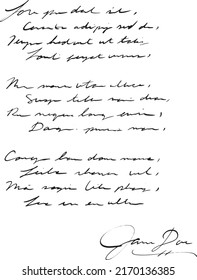 Hand written grungy illegible, unreadable gibberish poem, signed 