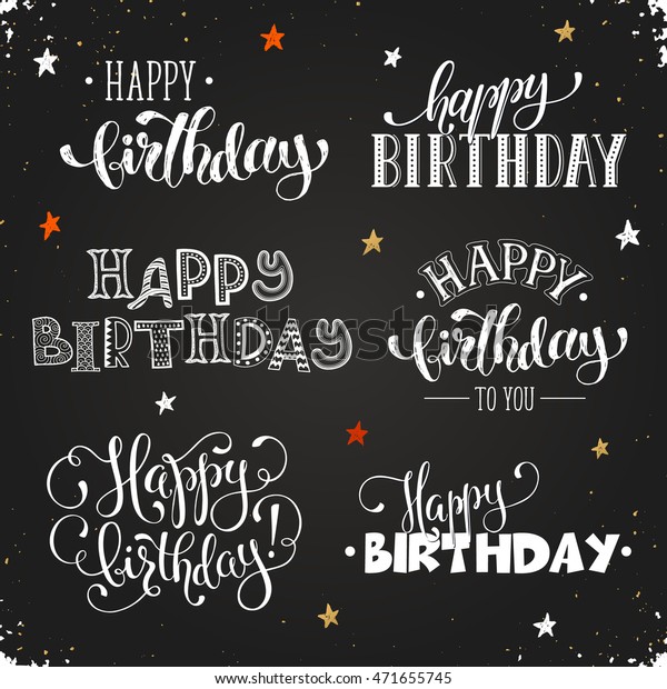 手書きの誕生日フレーズ 黒板の手にチョークで描いたグリーティングカードのテキストテンプレート 現代の書風の誕生日の文字 のベクター画像素材 ロイヤリティフリー