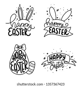 Hand written Happy Easter doodle phrases. Modern Hand drawn calligraphy Happy Easter.