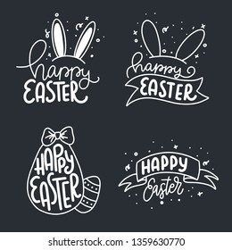 Hand written Happy Easter doodle phrases. Modern Hand drawn calligraphy Happy Easter.