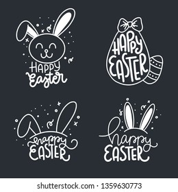 Hand written Happy Easter doodle phrases. Modern Hand drawn calligraphy Happy Easter.