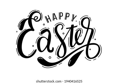 Hand written Happy Easter. Greeting card text template isolated on white background. Happy Easter lettering modern calligraphy style