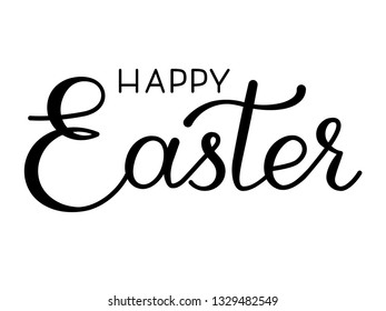 Hand written Happy Easter modern calligraphy phrase isolated on white background. Holiday postcard, card, invitation, poster, banner template. Handdrawn lettering.