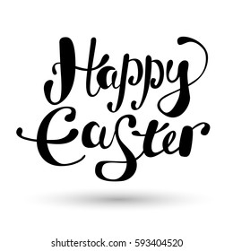 Hand written Happy Easter phrase. Greeting card text template. Happy easter lettering modern calligraphy style.