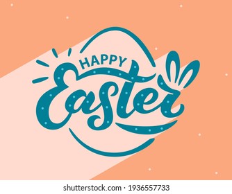 Hand written Happy Easter text. Useful for advertising, poster, banner, greeting card, as logotype, badge, sticker. Brush lettering, modern calligraphy. Vector illustration