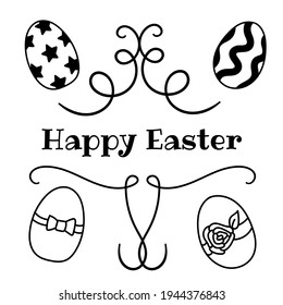 Hand written Happy Easter words . Greeting card text templates with decorated Easter eggs isolated on white background. 