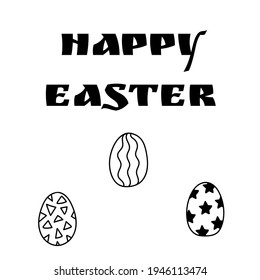 Hand written Happy Easter words . Greeting card text templates with decorated Easter eggs isolated on white background. 