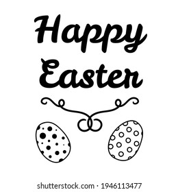 Hand escribió Felices palabras de Pascua. Plantillas de texto de tarjetas de felicitación con huevos de Pascua decorados aislados en fondo blanco. 