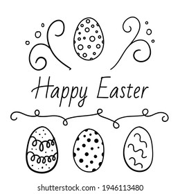 Hand written Happy Easter words . Greeting card text templates with decorated Easter eggs isolated on white background. 