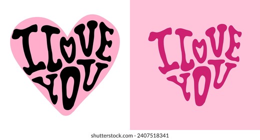 Hand written heart shaped phrase I love you. Vector Valentine's day card.