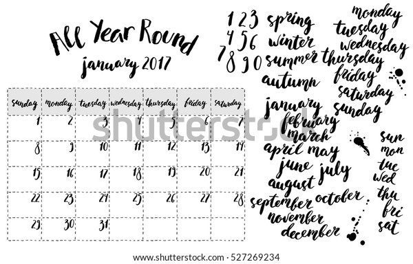 Hand Written Ink Monthly Planner Template Stock Vector (Royalty Free ...