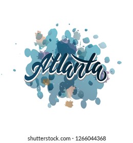 Hand written isolated city of Atlanta text, capital of Georgia. Vector hand lettered brush calligraphy phrase or sign. Ink hand lettering. eps 10