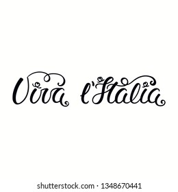 Hand written Italian calligraphic lettering quote Viva l Italia, Long live Italy. Isolated objects on white background. Vector illustration. Design element for poster, banner, greeting card.