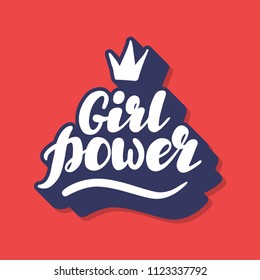 Hand written lettering Girl Power made in vector. Hand drawn card, poster, postcard, t-shirt apparel design. Ink illustration. Modern calligraphy. Retro, old fashioned typography.