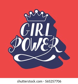 Hand written lettering Girl Power made in vector. Inspirational Hand drawn card, poster, postcard, t-shirt apparel design. Ink illustration. Modern calligraphy. Retro, old fashioned typography. 