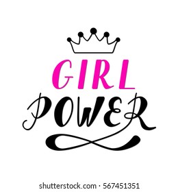 Hand written lettering Girl Power made in vector. Hand drawn card, poster, postcard, t-shirt apparel design. Ink illustration. Modern calligraphy.