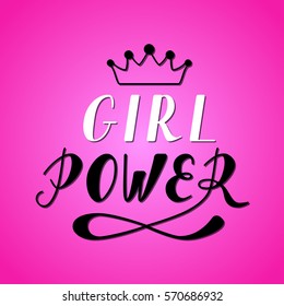 Hand written lettering Girl Power made in vector. Hand drawn card, poster, postcard, t-shirt apparel design. Ink illustration. Modern calligraphy.