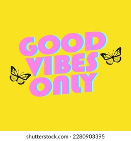 Hand written lettering Good Vibes. Retro style, 70s poster and t shirt design groovy