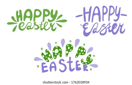 Hand written lettering Happy Easter text. Vector illustration of positive quotation isolated on white background. Template for greeting card, poster or print