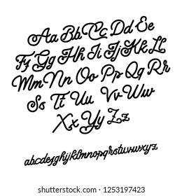Hand Written Lettering Monoline Font Alphabet On A White Background.Vector Illustration