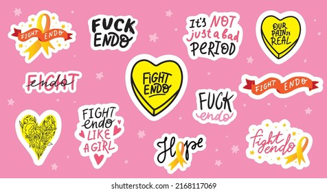 Hand written lettering sticker set for Endometriosis Awareness Month - March. 