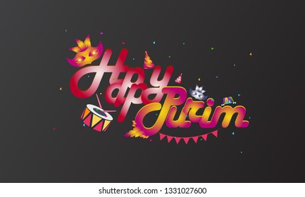 Hand written lettering with text "Happy Purim".Vector illustration of jewish holiday Purim. - Vector