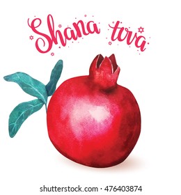 Hand written lettering with text "Shana tova". Typographical design element for Rosh Hashanah (Jewish New Year).