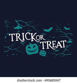 Hand written lettering with text "trick or treat". Typographical design element for halloween holiday.