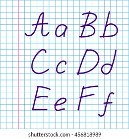 Hand written letters A a B b C c D d E e F f on a piece of paper