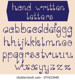 Hand  written letters. English alphabet . Vector set.