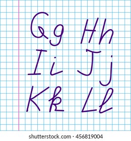 Hand written letters G g H h I i J j K k L l on a piece of paper