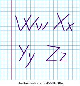 Hand written letters W w X x Y y Z z on a piece of paper