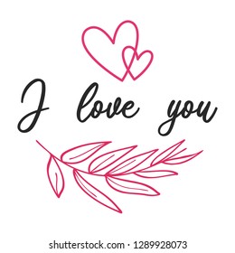 Hand written I love you phrase. Vector card with sign I love you. 