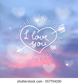 Hand written I love you phrase. Romantic card on Valentines day. Handwritten modern calligraphy poster. Vector card with sign I love you.