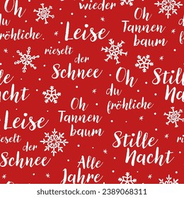 Hand written lyrics from German Christmas songe like "Silent night", seamless pattern, background great for wrapping, wallpapers, banners - vector design