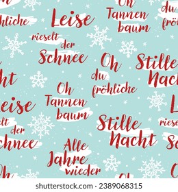 Hand written lyrics from German Christmas songe like "Silent night", seamless pattern, background great for wrapping, wallpapers, banners - vector design