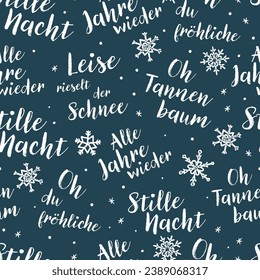 Hand written lyrics from German Christmas songe like "Silent night", seamless pattern, background great for wrapping, wallpapers, banners - vector design