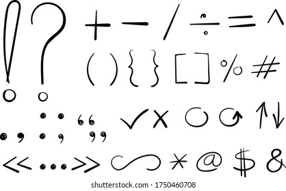 Hand written marker pen signs, symbols and shapes. Highlight hand drawn arrows, lines isolated on white background