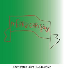 hand written merry Christmas in cartoon type lettering in a hand drawn banner in red on a gradient green to white background