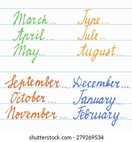 hand written month names