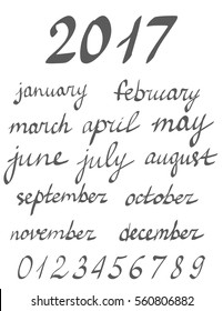 Hand written months of the year calligraphy, names of months lettering vector