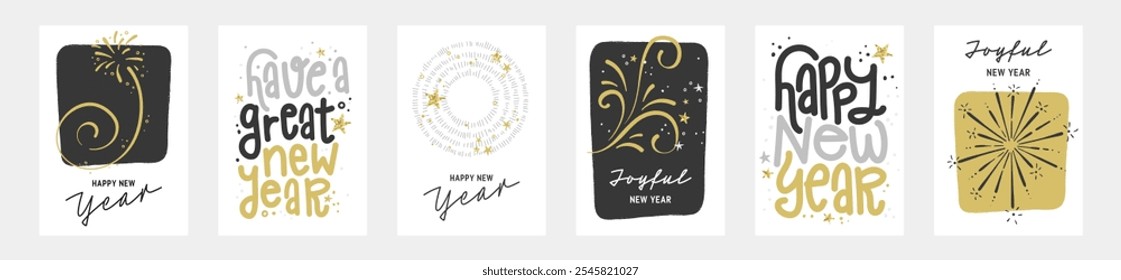 Saudações de anos novos escritas à mão, ótimo para etiquetas de presente, banners, papéis de parede, cartões, convites - design vetorial