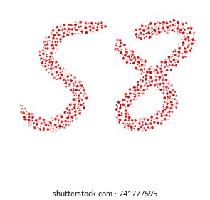 Hand written Number 58 Made Of Red Hearts